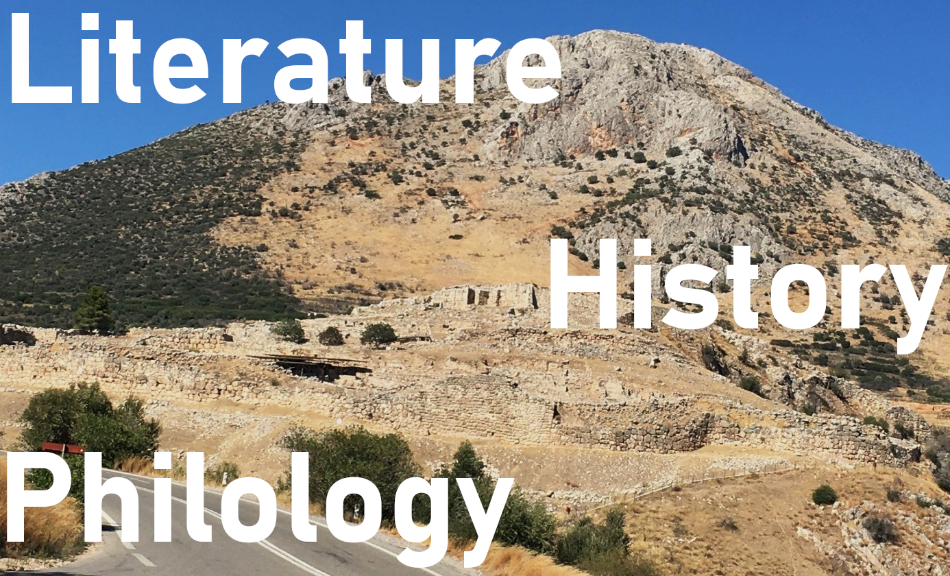 Picture of the ruins of Mycenae, with the text 'Literature, History, Philology'