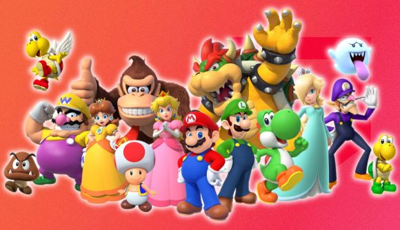 Egy kép ami tartalmaz több fontos Mario karaktert is