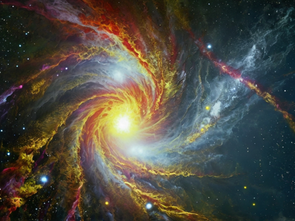 AI-generated, colorful illustration of a pulsar - a rapidly rotating neutron star emitting distinctive yellow and blue beams of radiation from its magnetic poles against