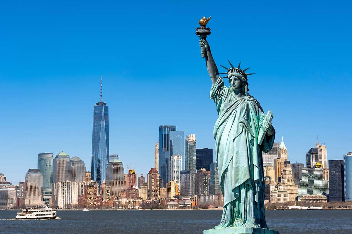 New York City skyline with Statue of Liberty