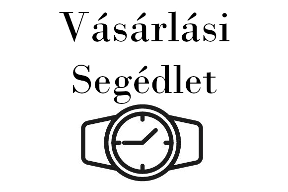 A képen egy vektorgrafikus ábra látható egy karóráról, fölötte a Vásárlási Segédlet felirattal.