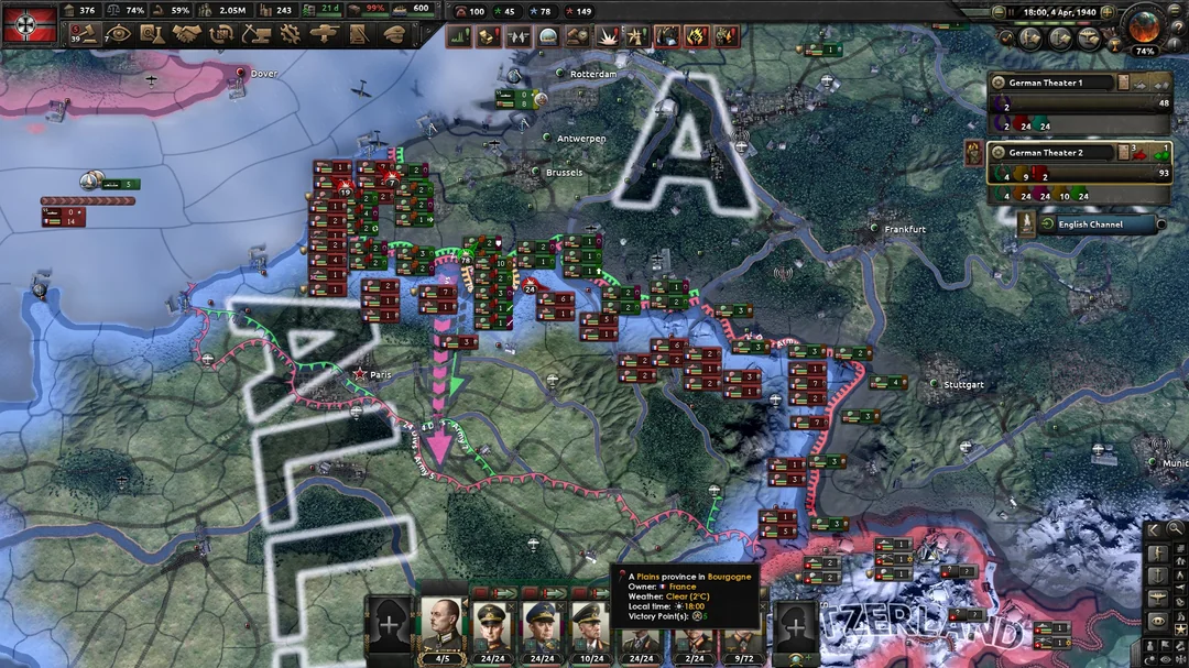 German troops advancing through France in HOI4