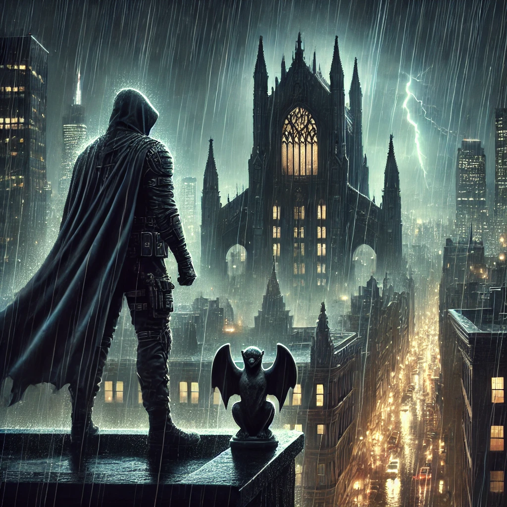Batman Arkham Asylum-ra néz egy épületről