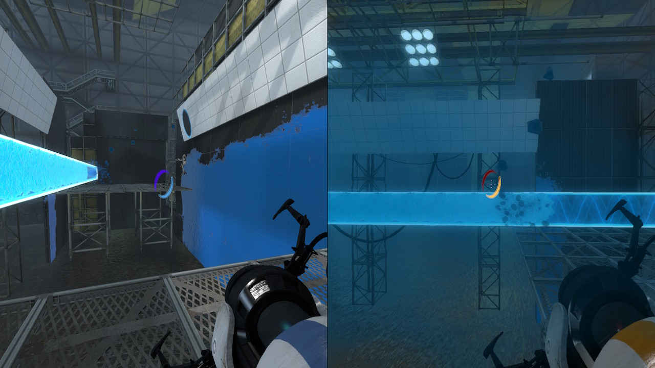 Képernyőkép a Portal 2 osztottképrenyős módjáról