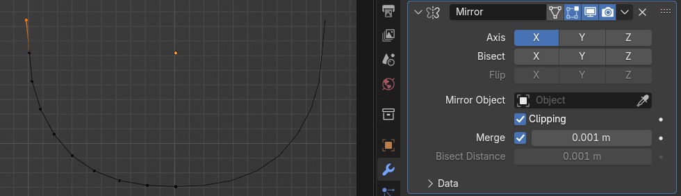 Saját profilú gyűrű és a Mirror modifier X-re állítva