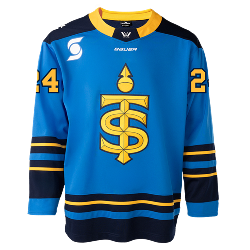 A picture of the Sceptres's jersey. The front has a T with an A intertwined.