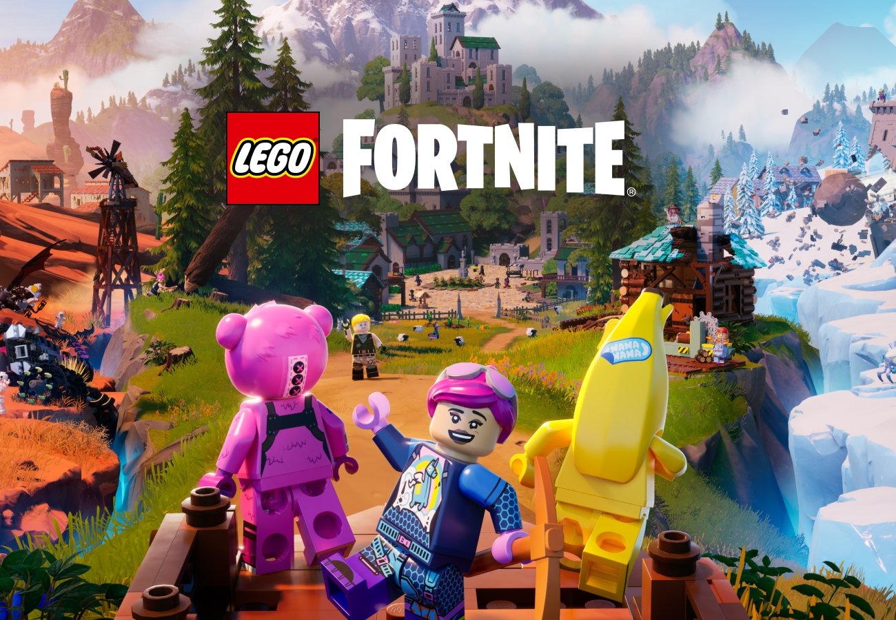 Lego Fortnite key art képe: karakterek Lego stílusban