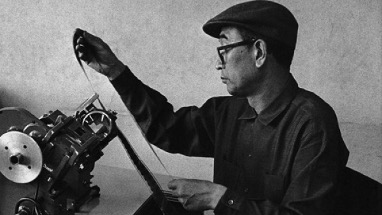 Young Akira Kurosawa cutting film