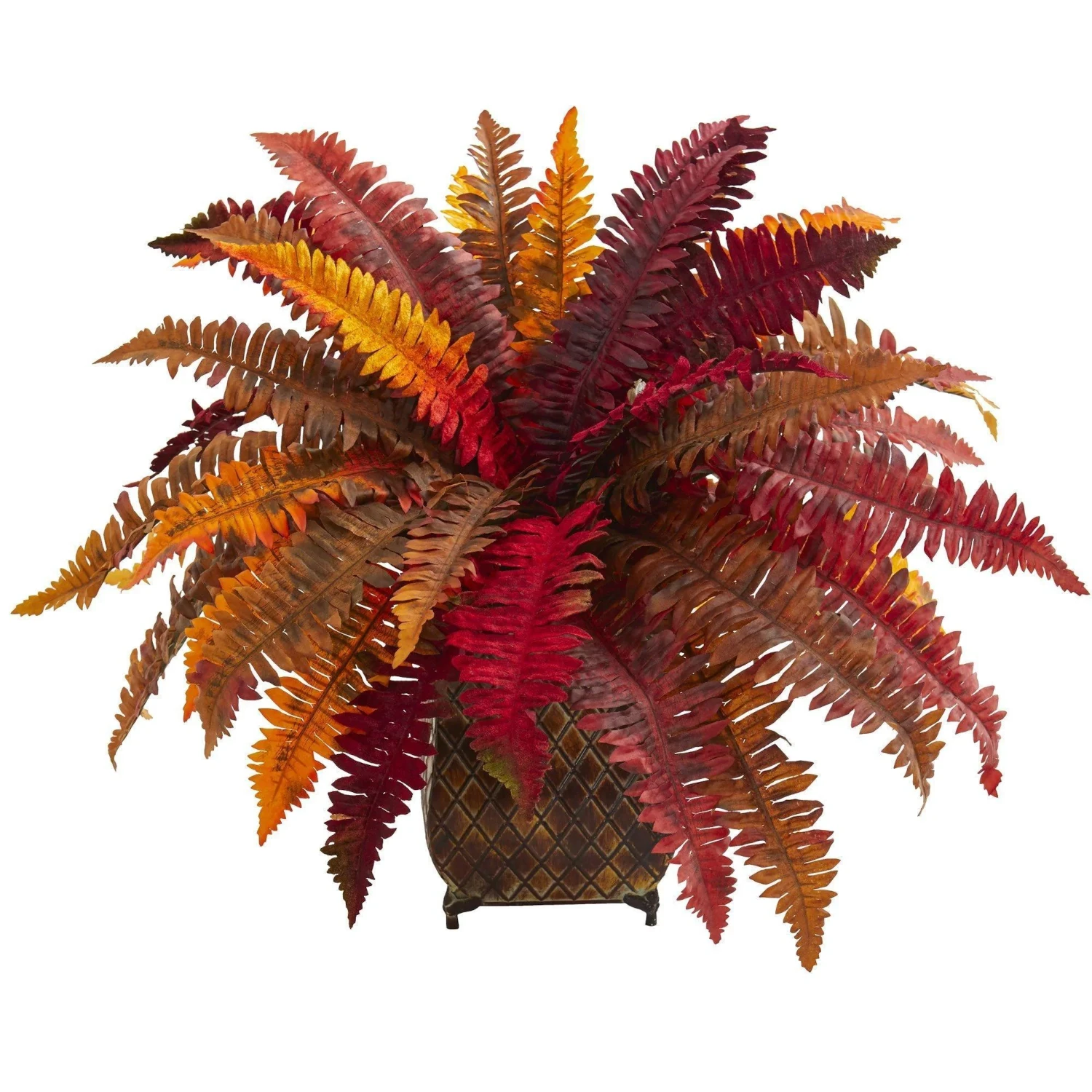 Faux indoors fern of colors brown, red and orange